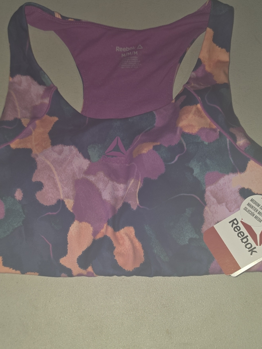 Reebok Purple and Peach Floral Racerback Sports Bra
